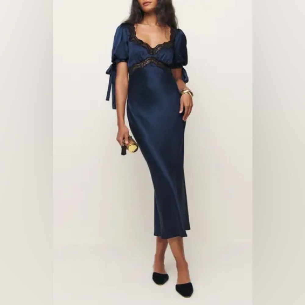 Reformation Navy Midi Dress